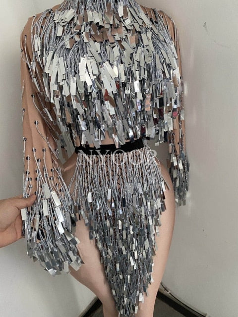 Valentina Starlight Fringe Crystal Party Bodysuit One-piece