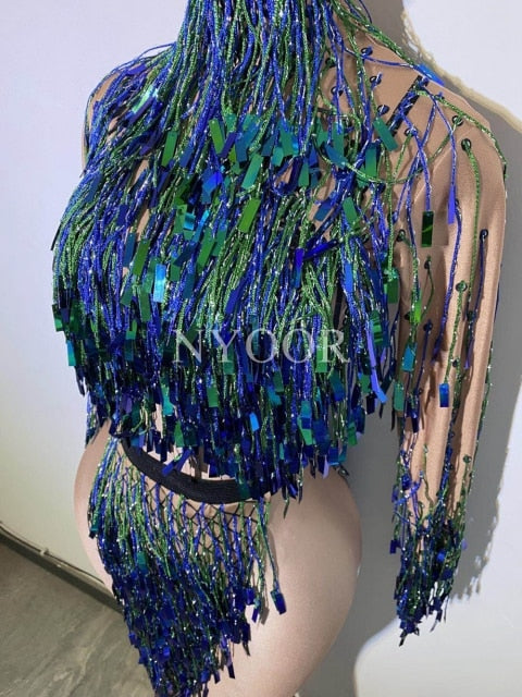Valentina Starlight Fringe Crystal Party Bodysuit One-piece