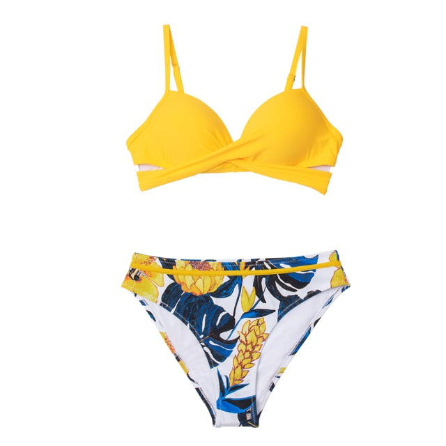 Push Up Floral Wrap Bikini Sets