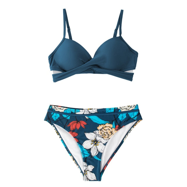 Push Up Floral Wrap Bikini Sets