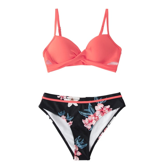 Push Up Floral Wrap Bikini Sets