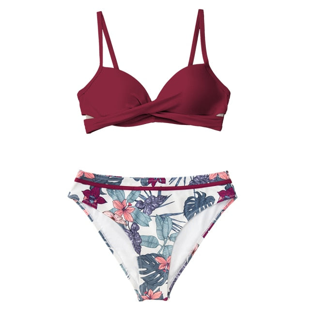 Push Up Floral Wrap Bikini Sets