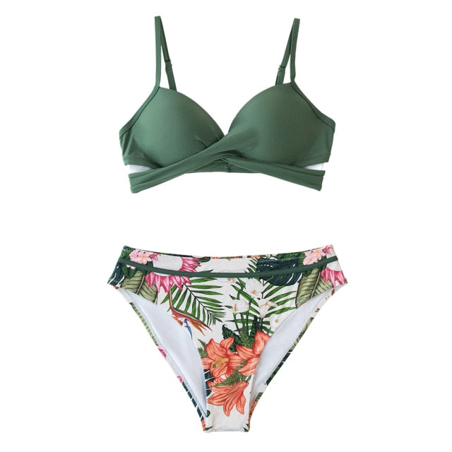 Push Up Floral Wrap Bikini Sets