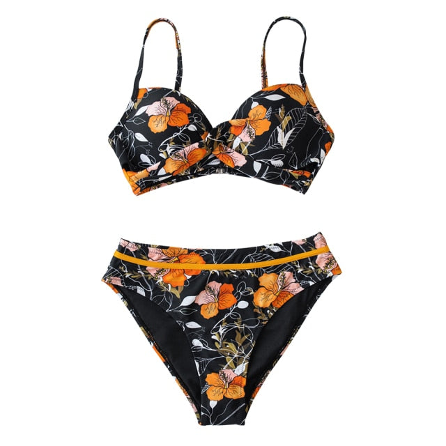 Push Up Floral Wrap Bikini Sets
