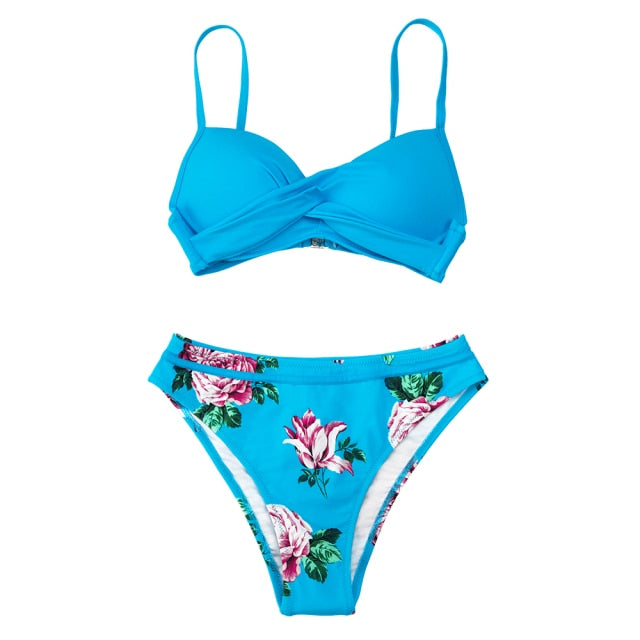 Push Up Floral Wrap Bikini Sets