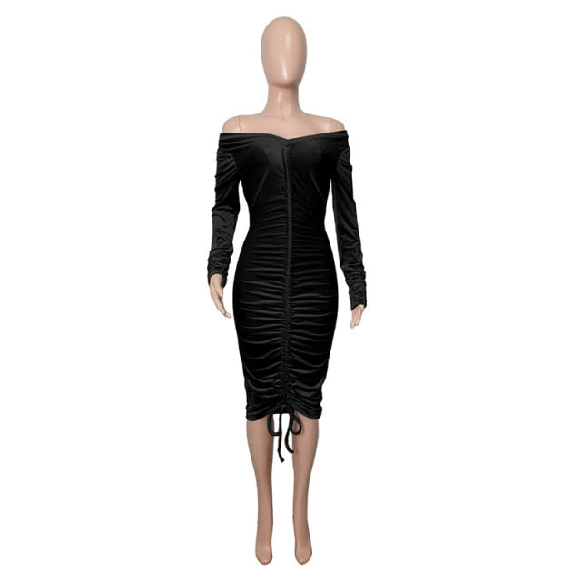 Shoulder Ruched Velvet Sexy Dresse