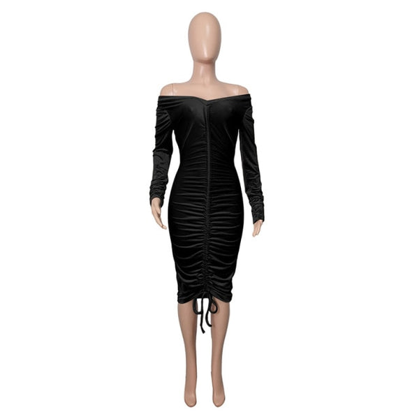 Shoulder Ruched Velvet Sexy Dresse