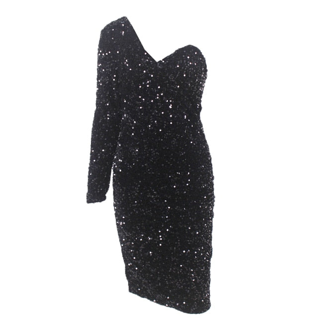 Sequined One Sleeve Dress