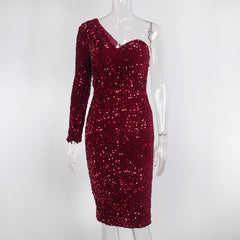 Sequined One Sleeve Dress