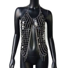 Sequined Crop Tops Metal Chain Tassel