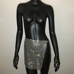 Sparkly Rhinestone Sexy Two Piece Set Mini Skirt