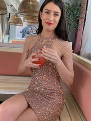 Elegant Evening Mini Dress Crystal sequin