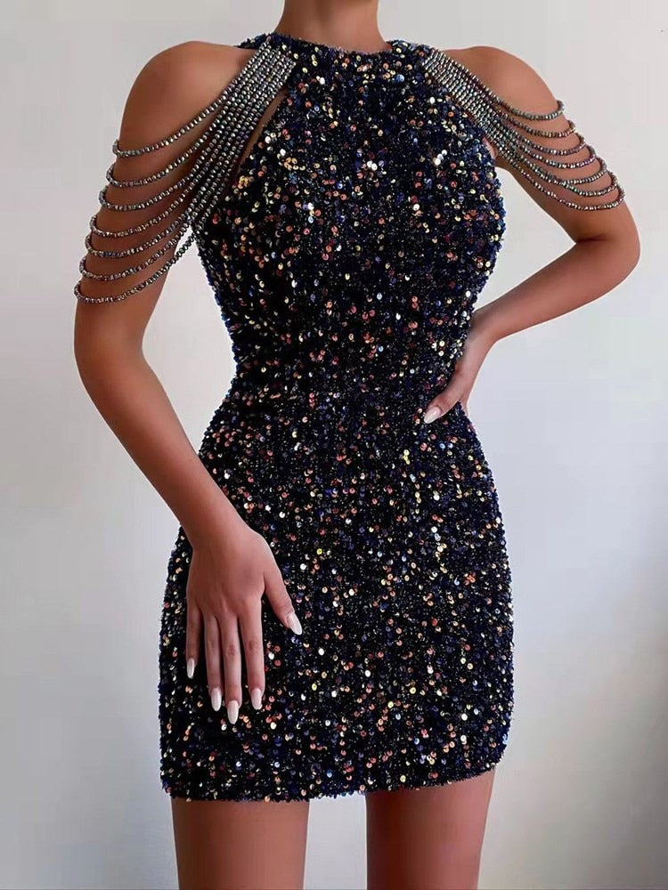 Elegant Evening Mini Dress Crystal sequin
