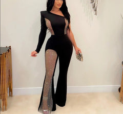 Hollow Out Wide Legs Crystal Jumpsuit