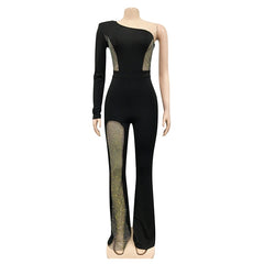 Hollow Out Wide Legs Crystal Jumpsuit