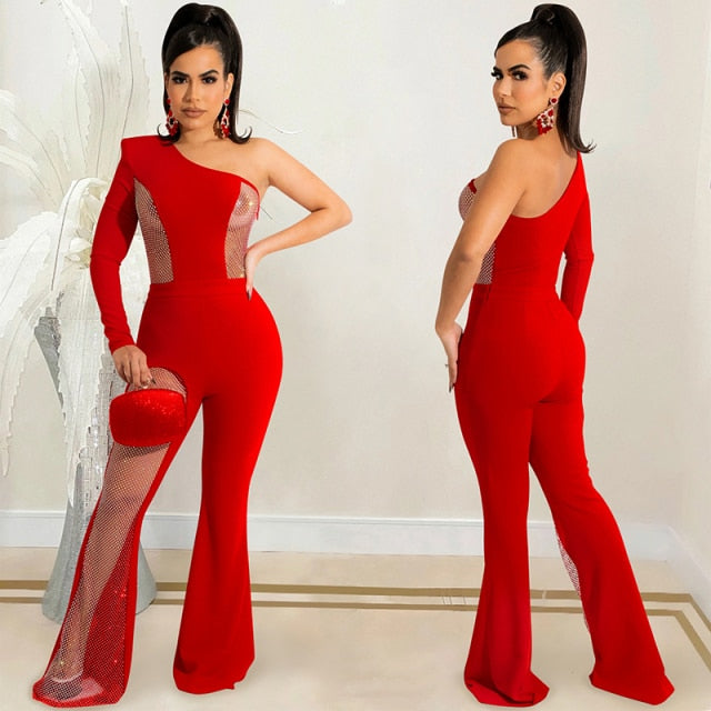 Hollow Out Wide Legs Crystal Jumpsuit