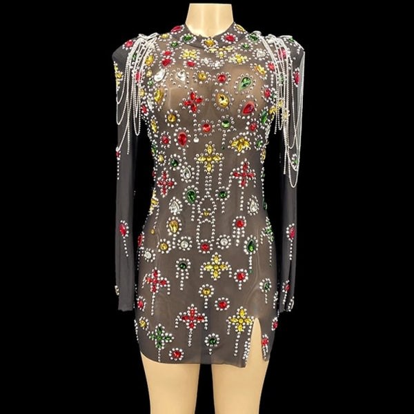 Isabella Royale Jewel Crystal Cascade Mini Dress