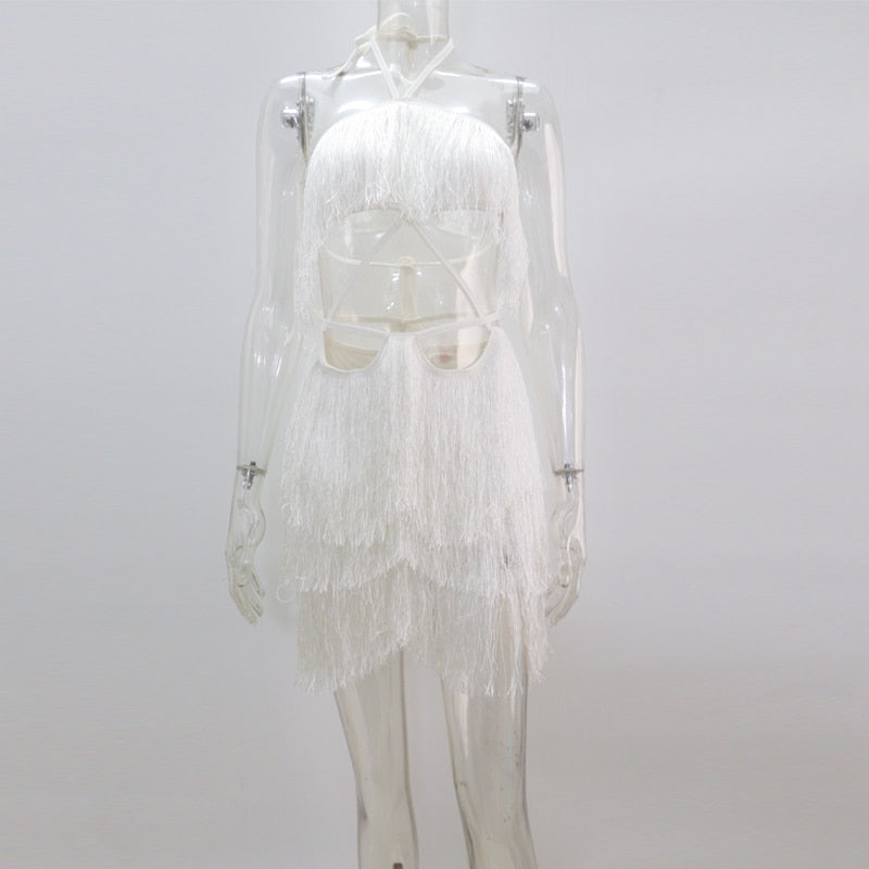 Elegant White Fringed Mini Dress