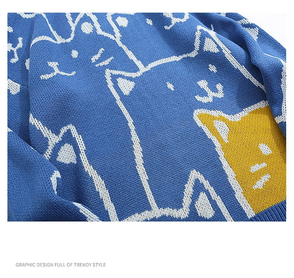 Japanese Harajuku Vintage Sweater Cats
