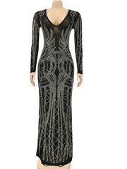 Gorgeous Crystal Gown For Womens Beautiful Deep V Neck Mesh