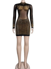Sparkle See Through Mesh Crystal Mini Dresses