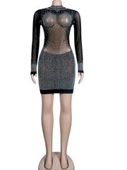 Sparkle See Through Mesh Crystal Mini Dresses