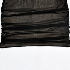 Elegant Sexy Black Mesh Ruched Bodycon Dress