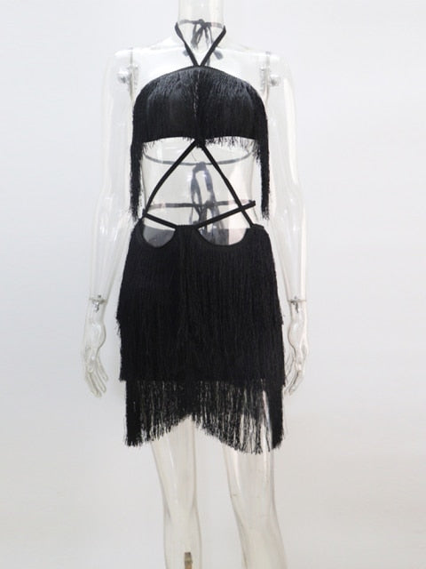 Elegant White Fringed Mini Dress