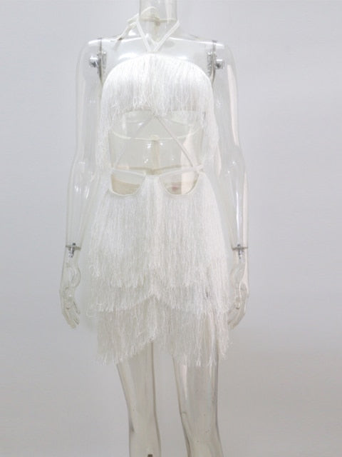 Elegant White Fringed Mini Dress