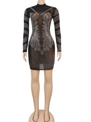 Women See Through Crystal Studded Mini Dress