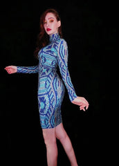 Rhinestone Blue Short Bodycon Dress