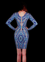 Rhinestone Blue Short Bodycon Dress