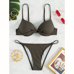 Push Up Ribbed Brazilian Bikini Set Thong