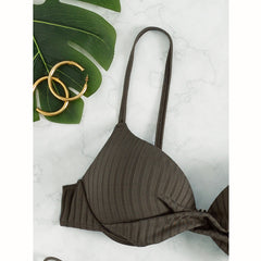 Push Up Ribbed Brazilian Bikini Set Thong