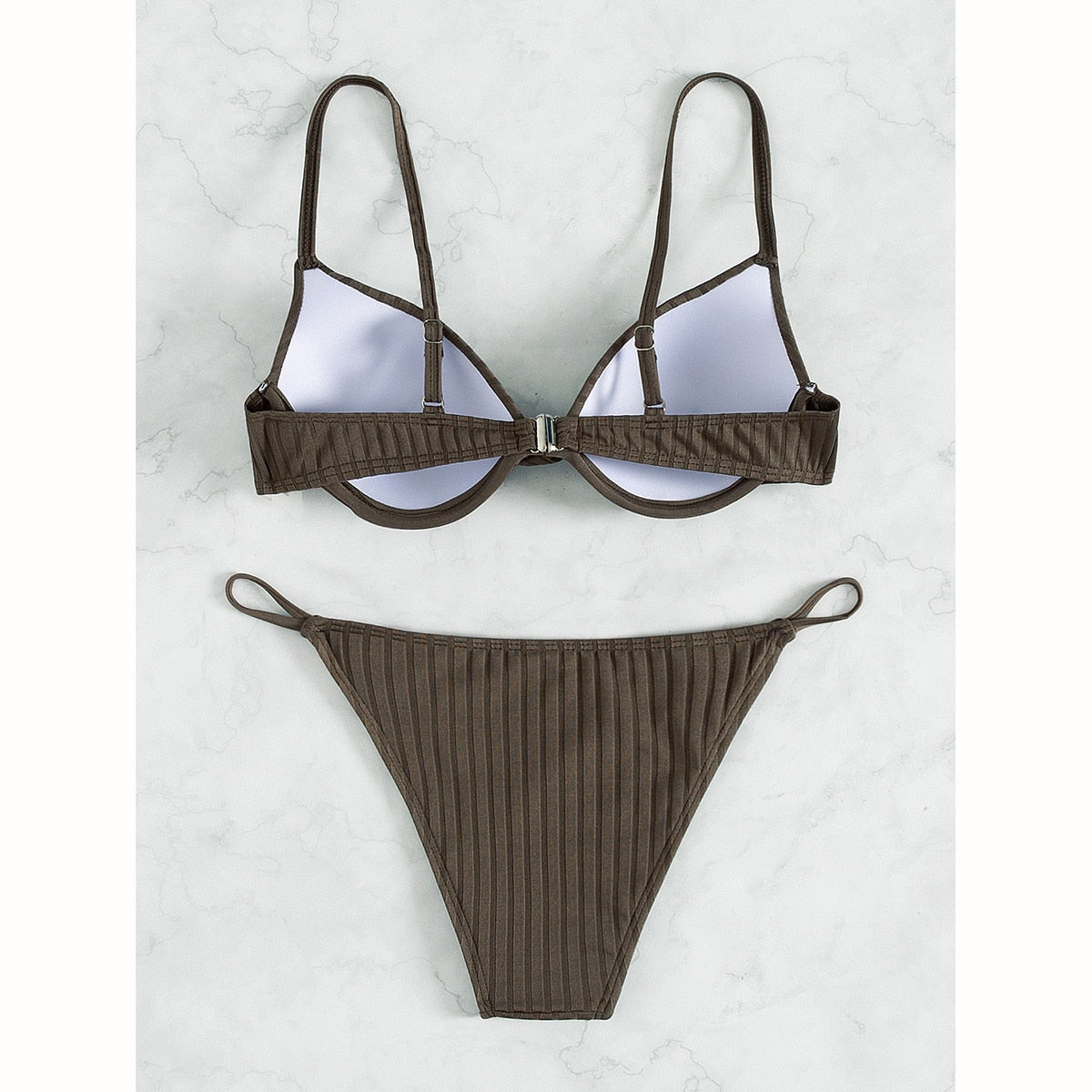 Push Up Ribbed Brazilian Bikini Set Thong
