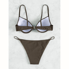 Push Up Ribbed Brazilian Bikini Set Thong