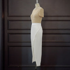 Transparent Tulle with Bead Tops Patchwork Slit Party Dresses