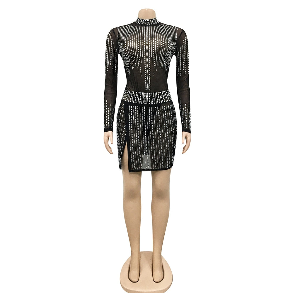 Aria Nightfall Rhinestone Illusion Mini Dress