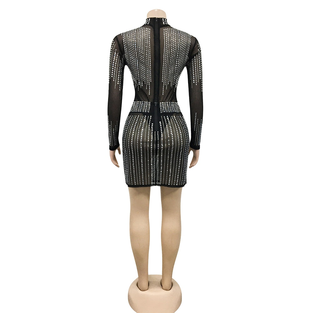 Aria Nightfall Rhinestone Illusion Mini Dress