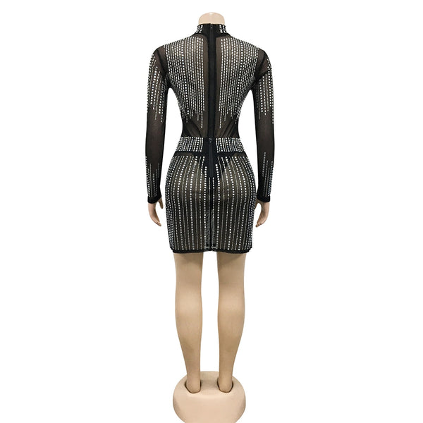 Aria Nightfall Rhinestone Illusion Mini Dress