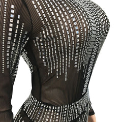 Mesh Rhinestones Crop Top And Side Slit Skirt Set
