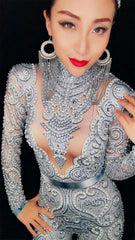 Rhinestones Pearls Long Sleeve Dress