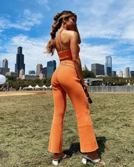 Ribbed Knit Two Piece Pants Set