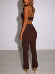 Ribbed Knit Two Piece Pants Set