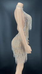 Silver Rhinestones Fringes dress