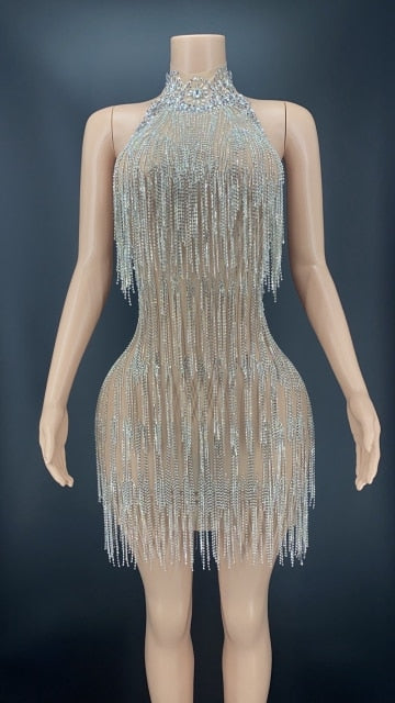 Silver Rhinestones Fringes dress