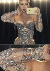 Rhinestones Nude Long goddess Dress