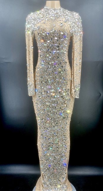 Crystals Mesh Long Dresses
