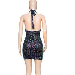 Chic Halter Neck Cut-Out Sequins Short Party Dress