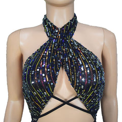 Chic Halter Neck Cut-Out Sequins Short Party Dress